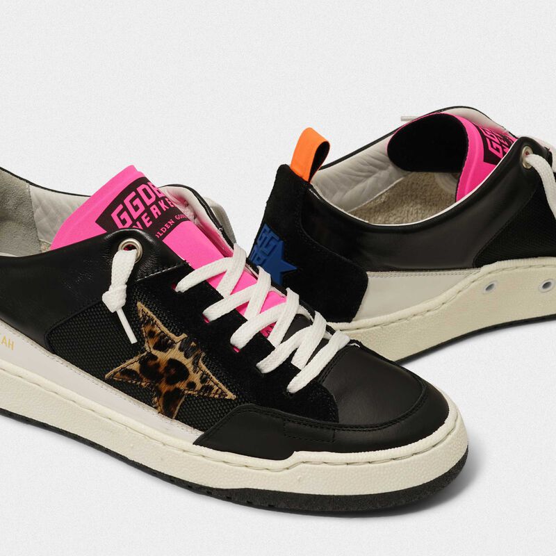 Yeah Black Yeah! sneakers with leopard-print star | Golden ...