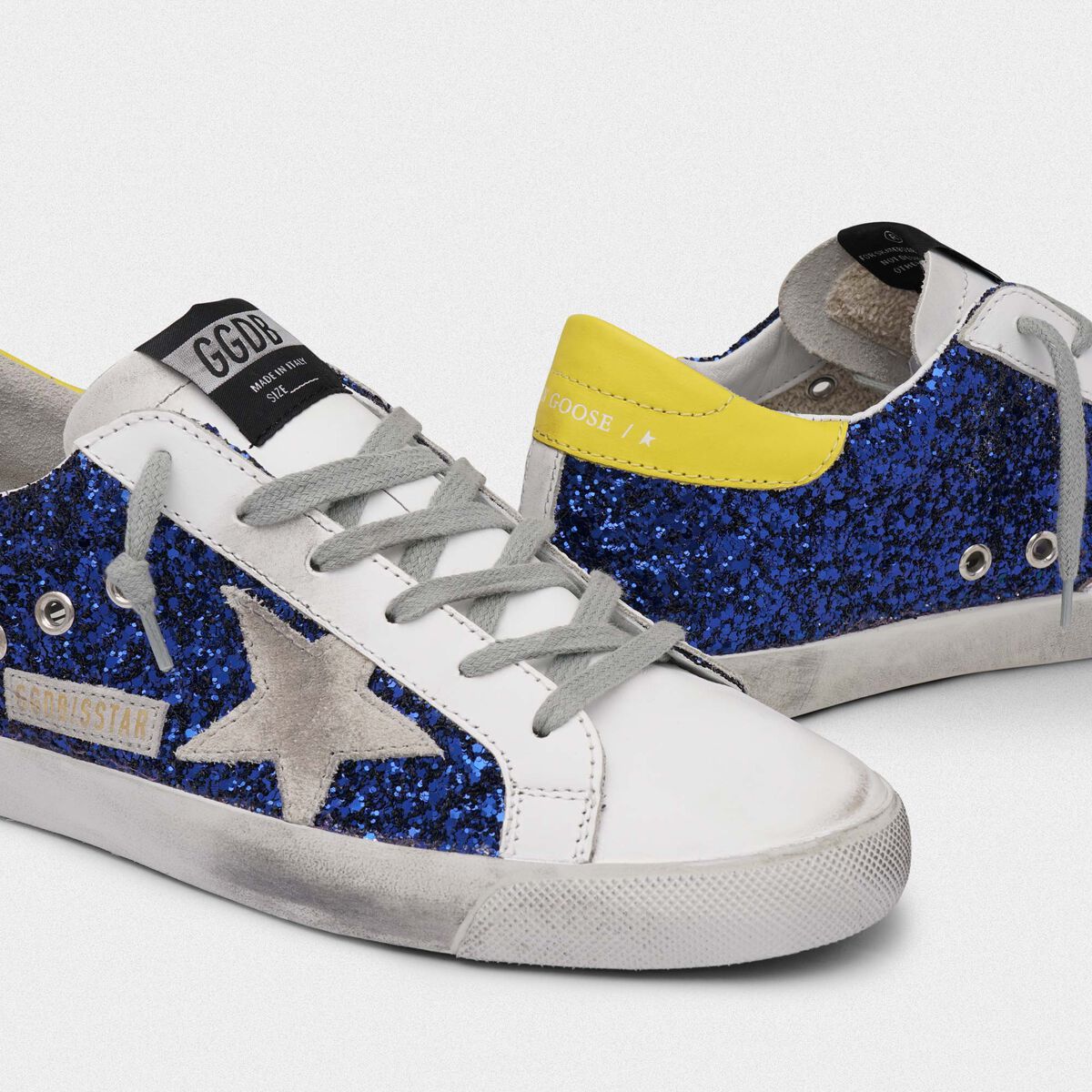 Superstar Superstar sneakers with blue glitter and yellow heel tab ...