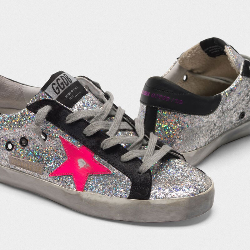 Superstar Superstar sneakers with glitter upper and fuchsia star ...