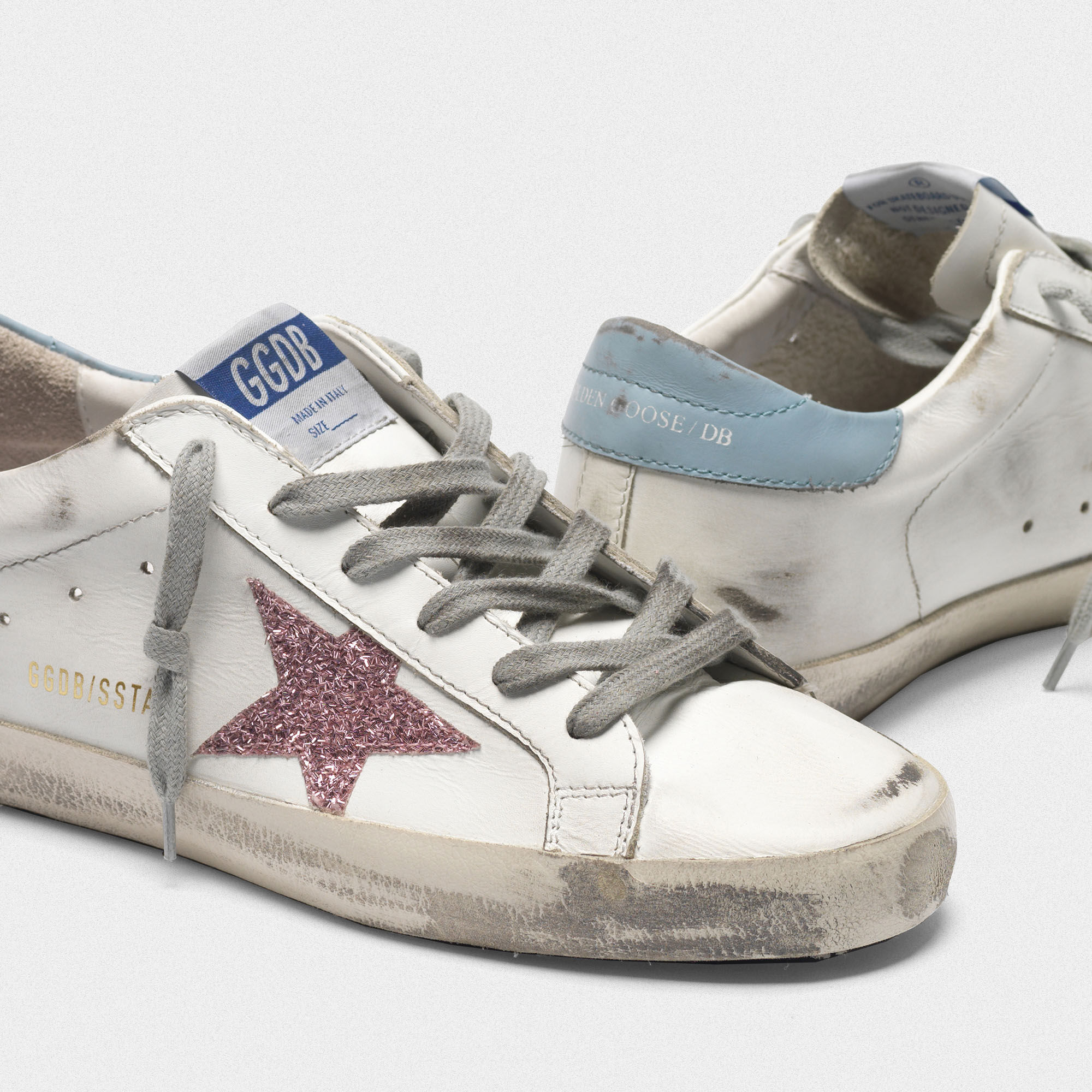 superstar sneakers in leather with glittery star